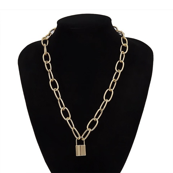 Gold Silver Tone Lock 🔒 Necklace Statement - Picture 4 of 4